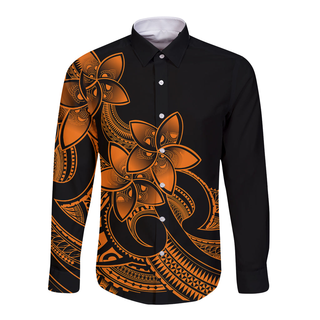 Polynesian Pride Plumeria Flowers Long Sleeve Button Shirt Polynesian Tribal Gold Vibe LT9 Unisex Gold - Polynesian Pride