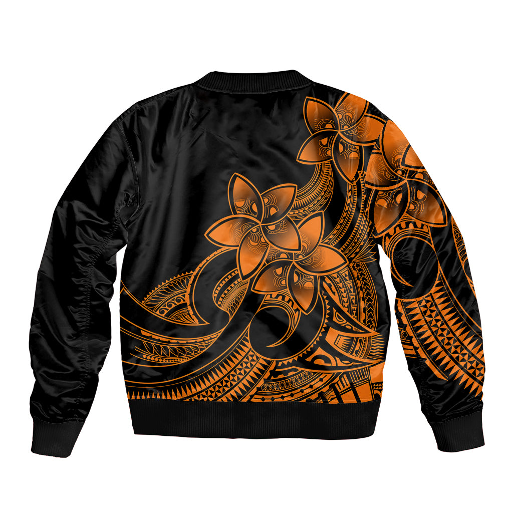 Polynesian Pride Plumeria Flowers Sleeve Zip Bomber Jacket Polynesian Tribal Gold Vibe LT9 - Polynesian Pride