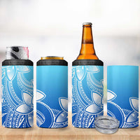 Polynesian Tribal Plumeria Flowers 4 in 1 Can Cooler Tumbler Gradient Blue Vibe