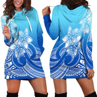 Polynesian Pride Plumeria Flowers Hoodie Dress Polynesian Tribal Gradient Blue LT9 - Polynesian Pride