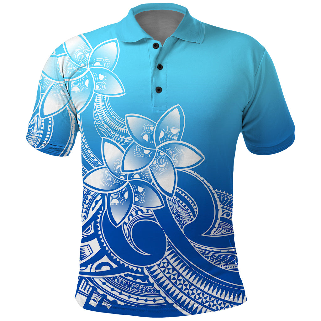 Polynesian Pride Plumeria Flowers Polo Shirt Polynesian Tribal Gradient Blue LT9 Blue - Polynesian Pride