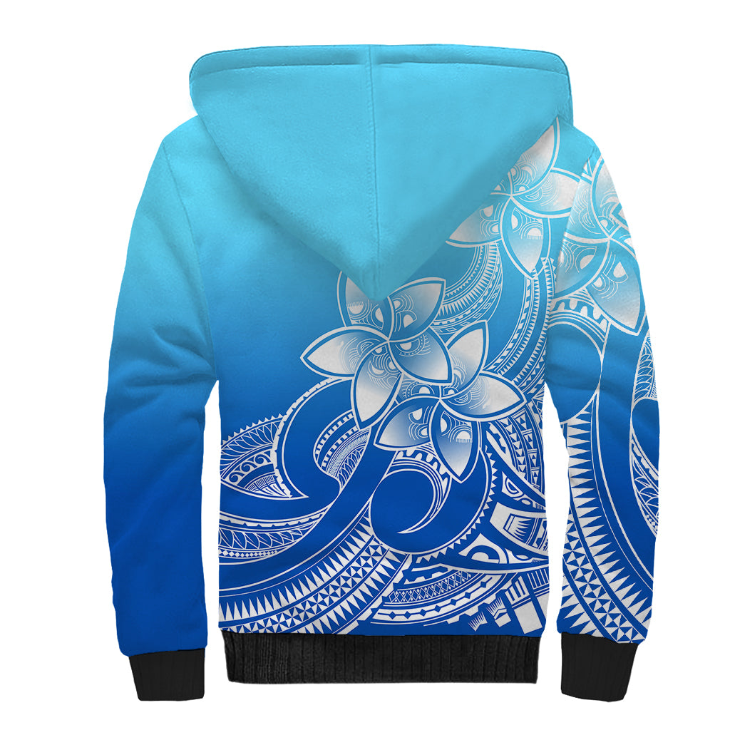 Polynesian Pride Plumeria Flowers Sherpa Hoodie Polynesian Tribal Gradient Blue LT9 - Polynesian Pride