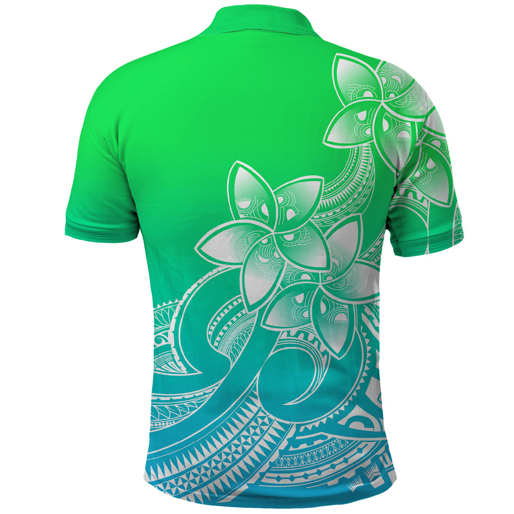 Polynesian Pride Plumeria Flowers Polo Shirt Polynesian Tribal Gradient Green LT9 - Polynesian Pride