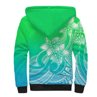 Polynesian Pride Plumeria Flowers Sherpa Hoodie Polynesian Tribal Gradient Green LT9 - Polynesian Pride