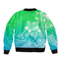 Polynesian Pride Plumeria Flowers Sleeve Zip Bomber Jacket Polynesian Tribal Gradient Green LT9 - Polynesian Pride