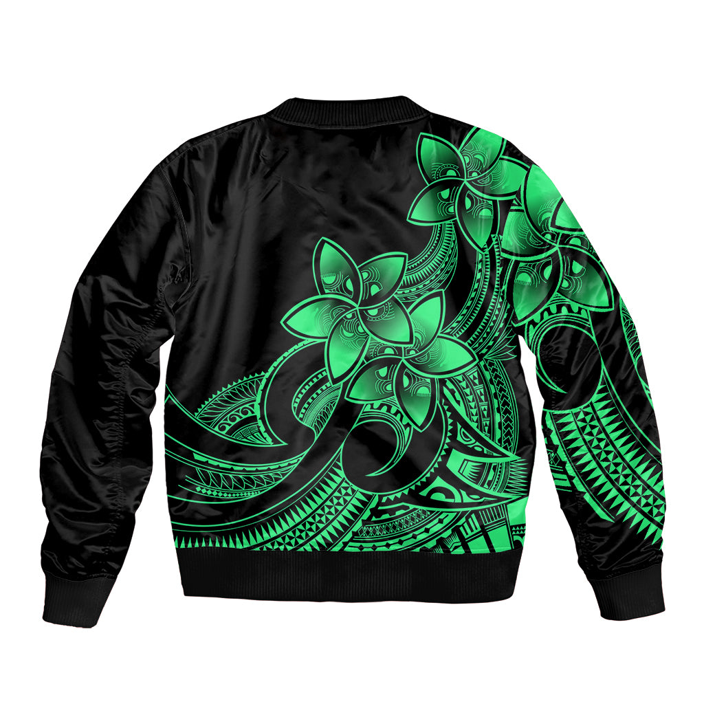Polynesian Pride Plumeria Flowers Bomber Jacket Polynesian Tribal Green Vibe LT9 - Polynesian Pride