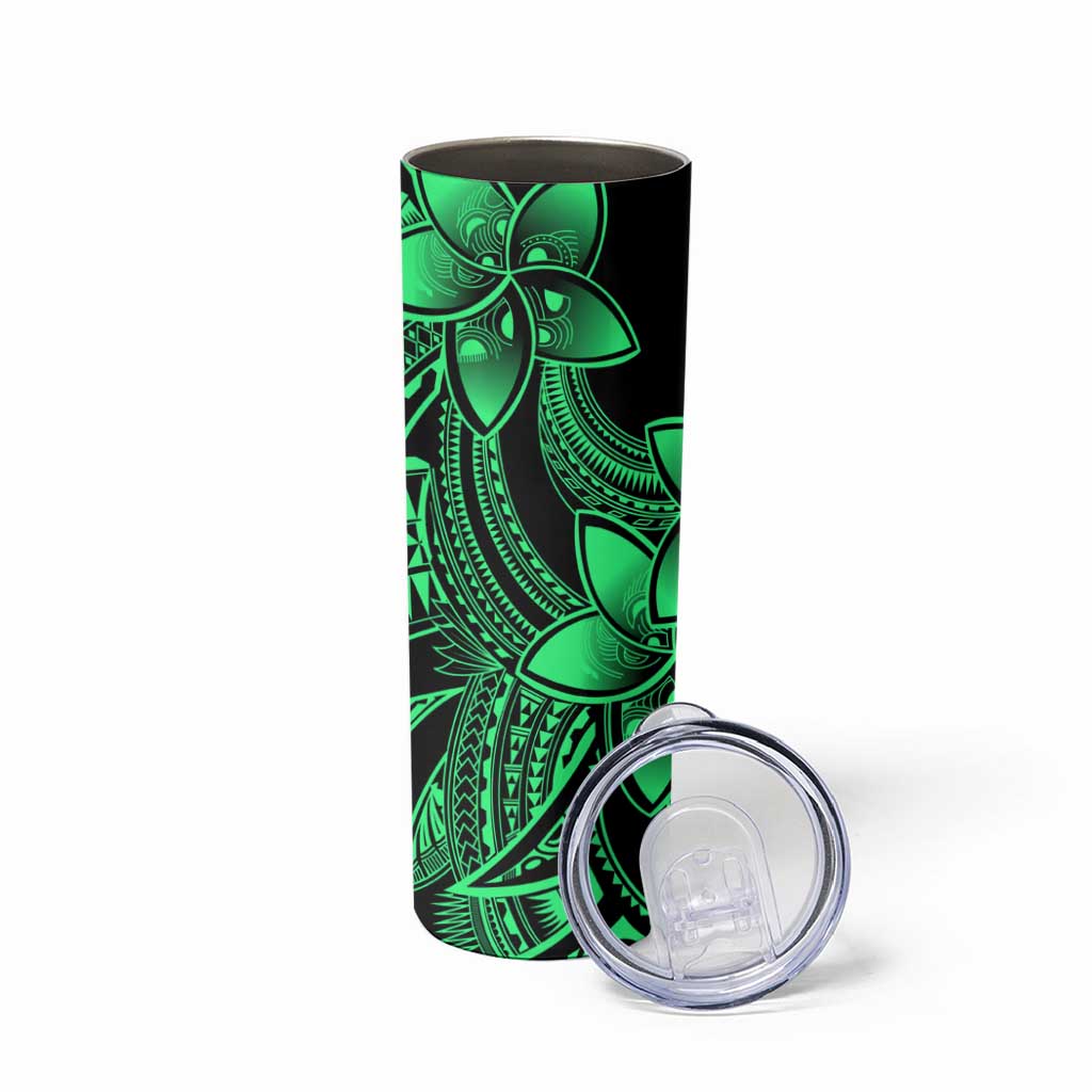 Polynesian Tribal Plumeria Flowers Skinny Tumbler Green Vibe