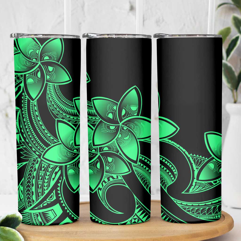 Polynesian Tribal Plumeria Flowers Skinny Tumbler Green Vibe
