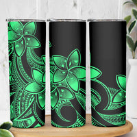 Polynesian Tribal Plumeria Flowers Skinny Tumbler Green Vibe
