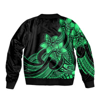 Polynesian Pride Plumeria Flowers Sleeve Zip Bomber Jacket Polynesian Tribal Green Vibe LT9 - Polynesian Pride