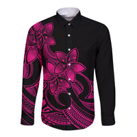 Polynesian Pride Plumeria Flowers Long Sleeve Button Shirt Polynesian Tribal Pink Vibe LT9 Unisex Pink - Polynesian Pride