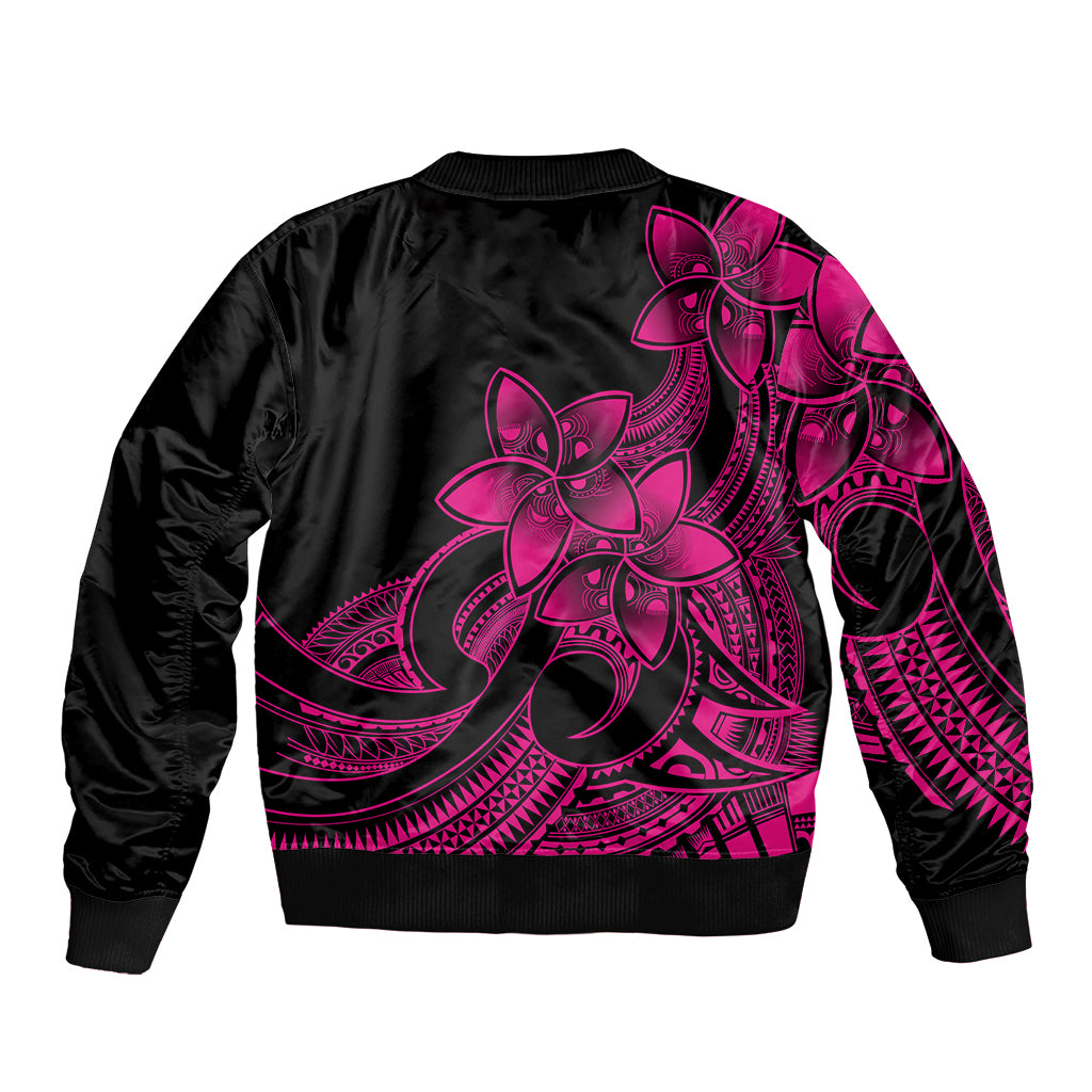 Polynesian Pride Plumeria Flowers Sleeve Zip Bomber Jacket Polynesian Tribal Pink Vibe LT9 - Polynesian Pride
