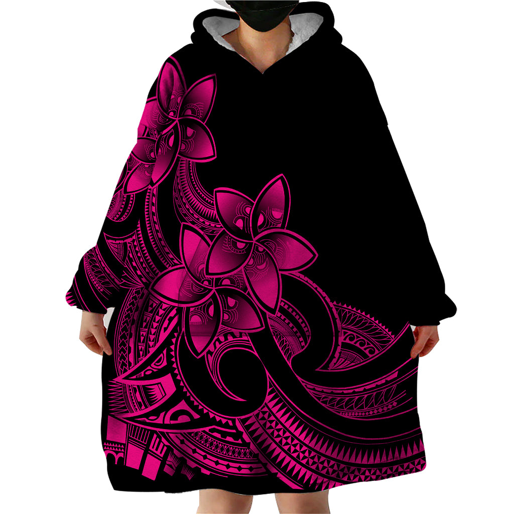 Polynesian Pride Plumeria Flowers Wearable Blanket Hoodie Polynesian Tribal Pink Vibe LT9 - Polynesian Pride