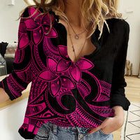 Polynesian Pride Plumeria Flowers Women Casual Shirt Polynesian Tribal Pink Vibe LT9 Female Pink - Polynesian Pride