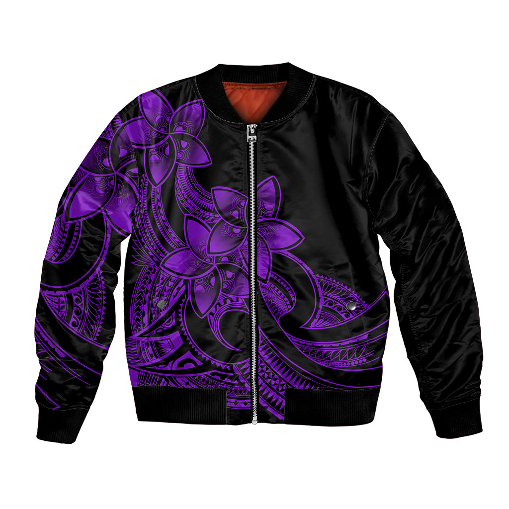 Polynesian Pride Plumeria Flowers Bomber Jacket Polynesian Tribal Purple Vibe LT9 Unisex Purple - Polynesian Pride