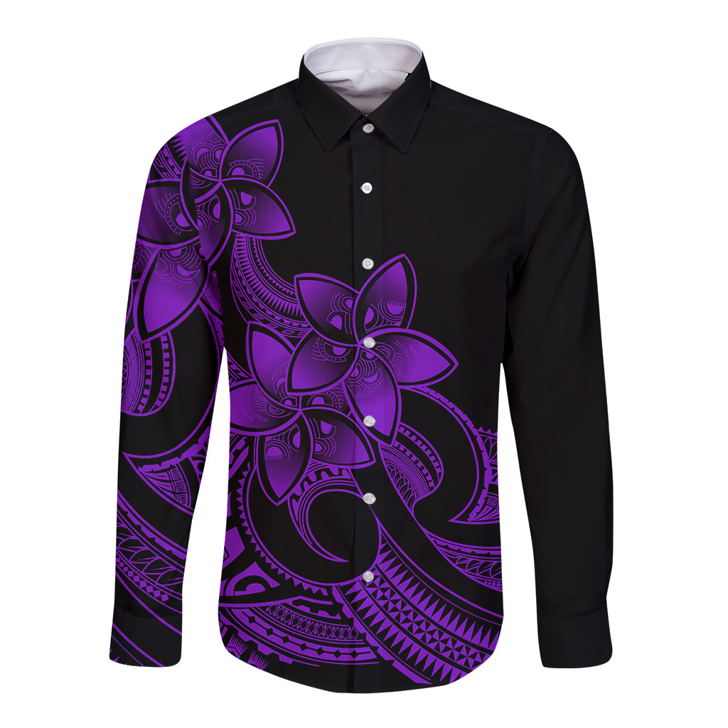 Polynesian Pride Plumeria Flowers Long Sleeve Button Shirt Polynesian Tribal Purple Vibe LT9 Unisex Purple - Polynesian Pride