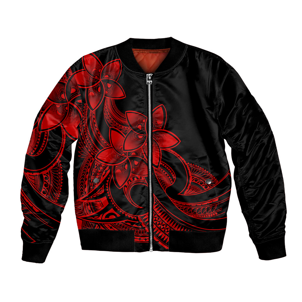 Polynesian Pride Plumeria Flowers Bomber Jacket Polynesian Tribal Red Vibe LT9 Unisex Red - Polynesian Pride