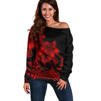 Polynesian Pride Plumeria Flowers Off Shoulder Sweater Polynesian Tribal Red Vibe LT9 Women Red - Polynesian Pride
