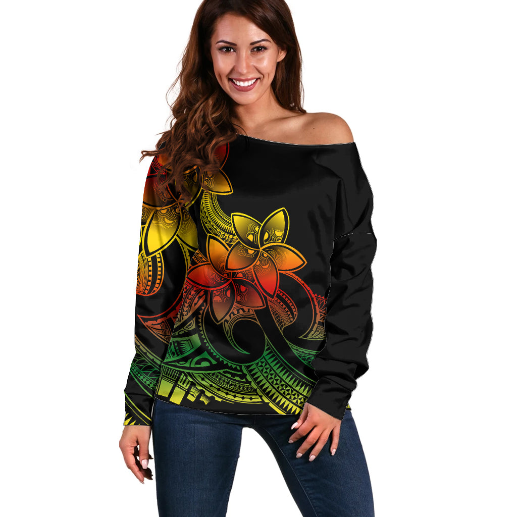 Polynesian Pride Plumeria Flowers Off Shoulder Sweater Polynesian Tribal Reggae Vibe LT9 Women Reggae - Polynesian Pride