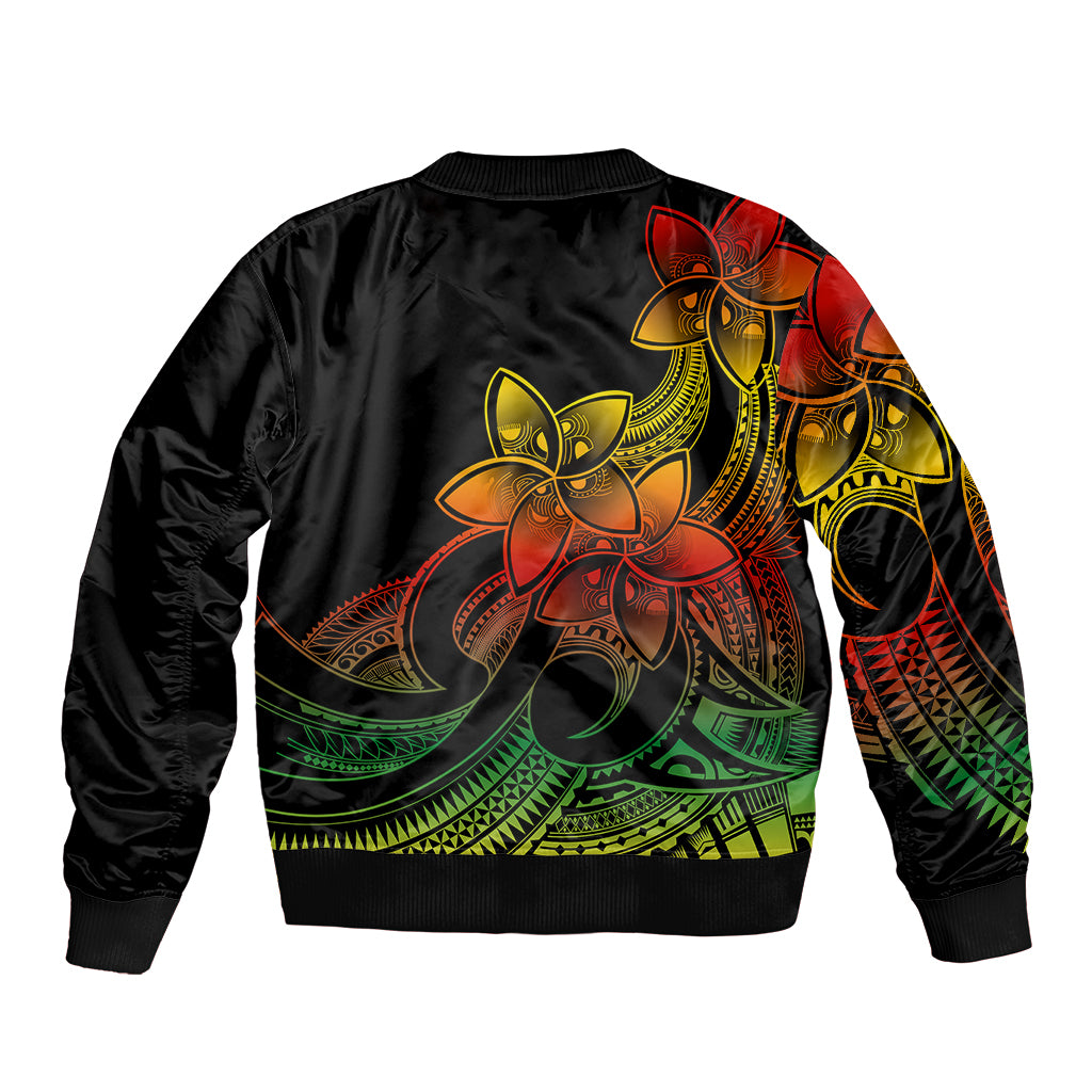 Polynesian Pride Plumeria Flowers Sleeve Zip Bomber Jacket Polynesian Tribal Reggae Vibe LT9 - Polynesian Pride