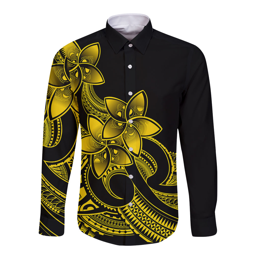 Polynesian Pride Plumeria Flowers Long Sleeve Button Shirt Polynesian Tribal Yellow Vibe LT9 Unisex Yellow - Polynesian Pride
