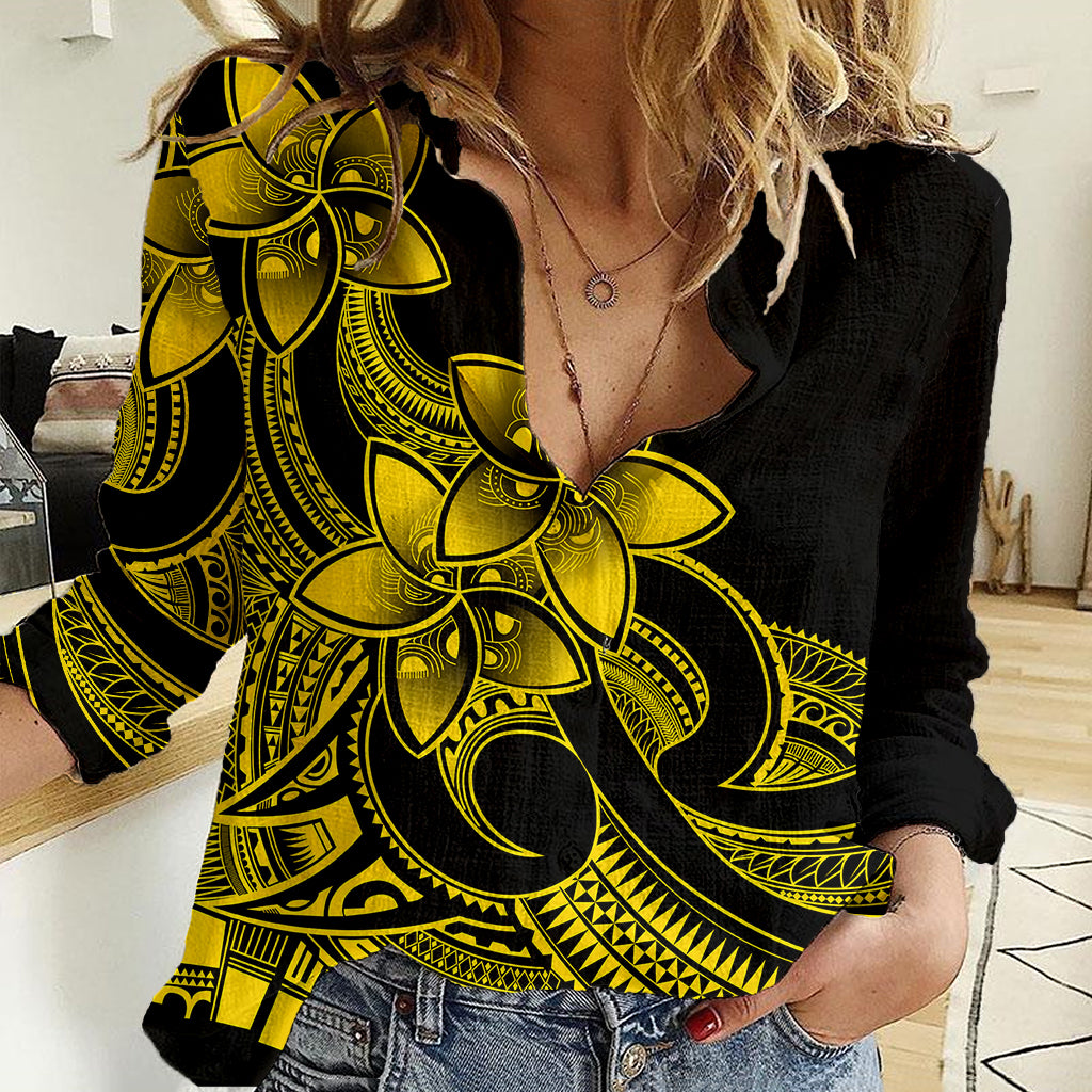 Polynesian Pride Plumeria Flowers Women Casual Shirt Polynesian Tribal Yellow Vibe LT9 Female Yellow - Polynesian Pride