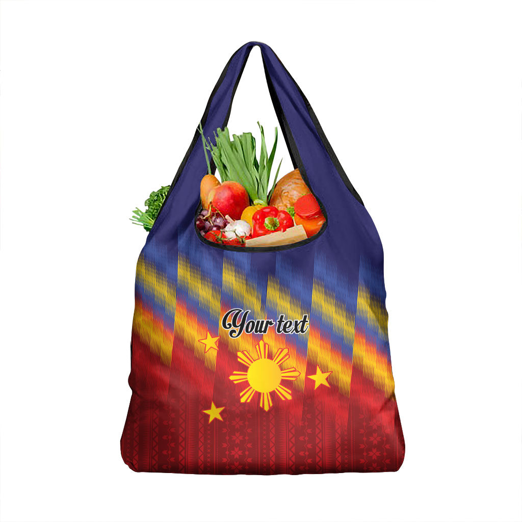 Personalized Philippines Eight Rays Sun Grocery Bag Traditional Filipino Igorot Pattern Motif