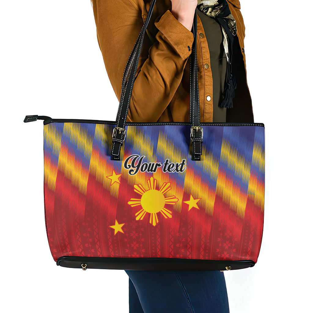 Personalized Philippines Eight Rays Sun Leather Tote Bag Traditional Filipino Igorot Pattern Motif