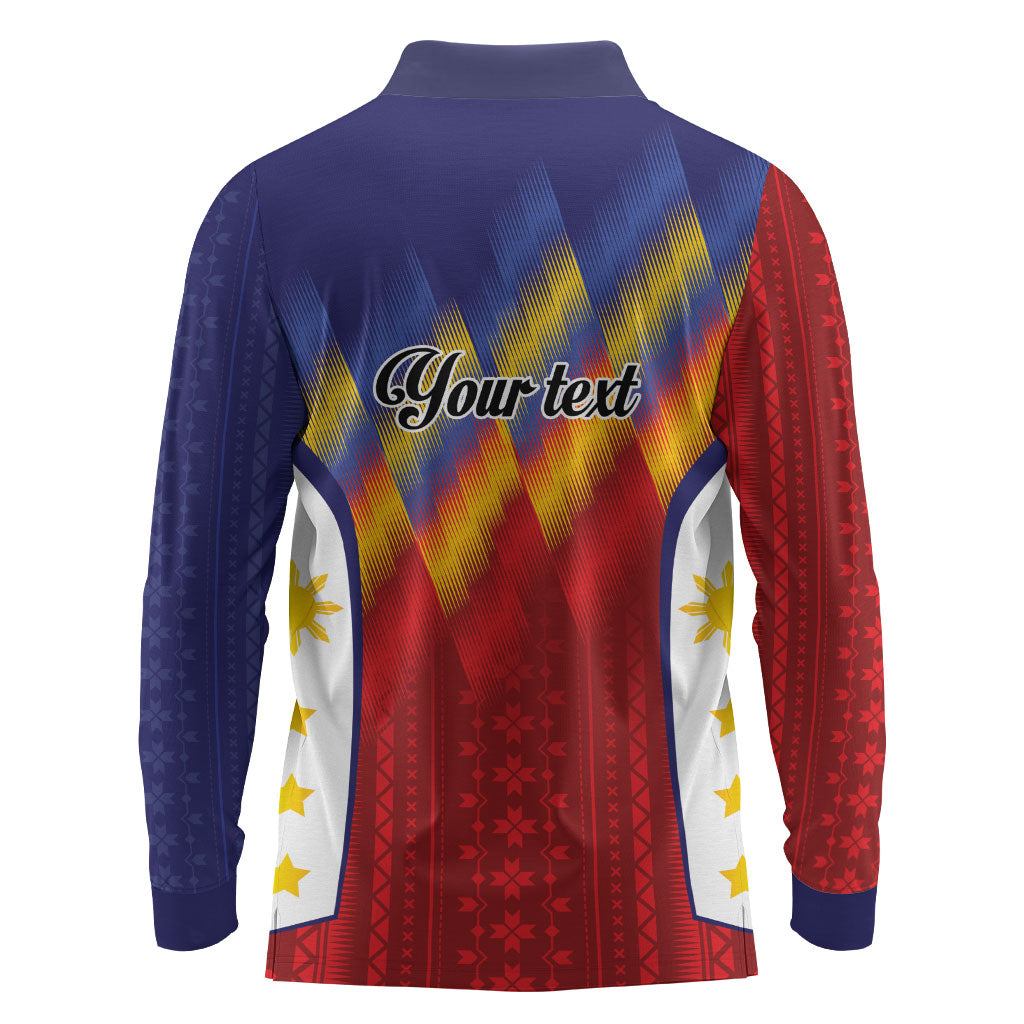 Personalized Philippines Eight Rays Sun Long Sleeve Polo Shirt Traditional Filipino Igorot Pattern Motif