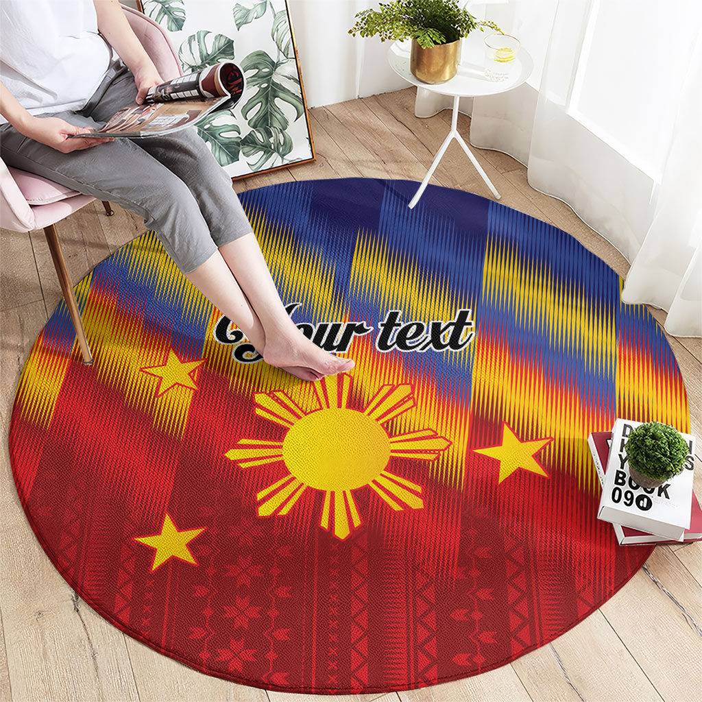 Personalized Philippines Eight Rays Sun Round Carpet Traditional Filipino Igorot Pattern Motif