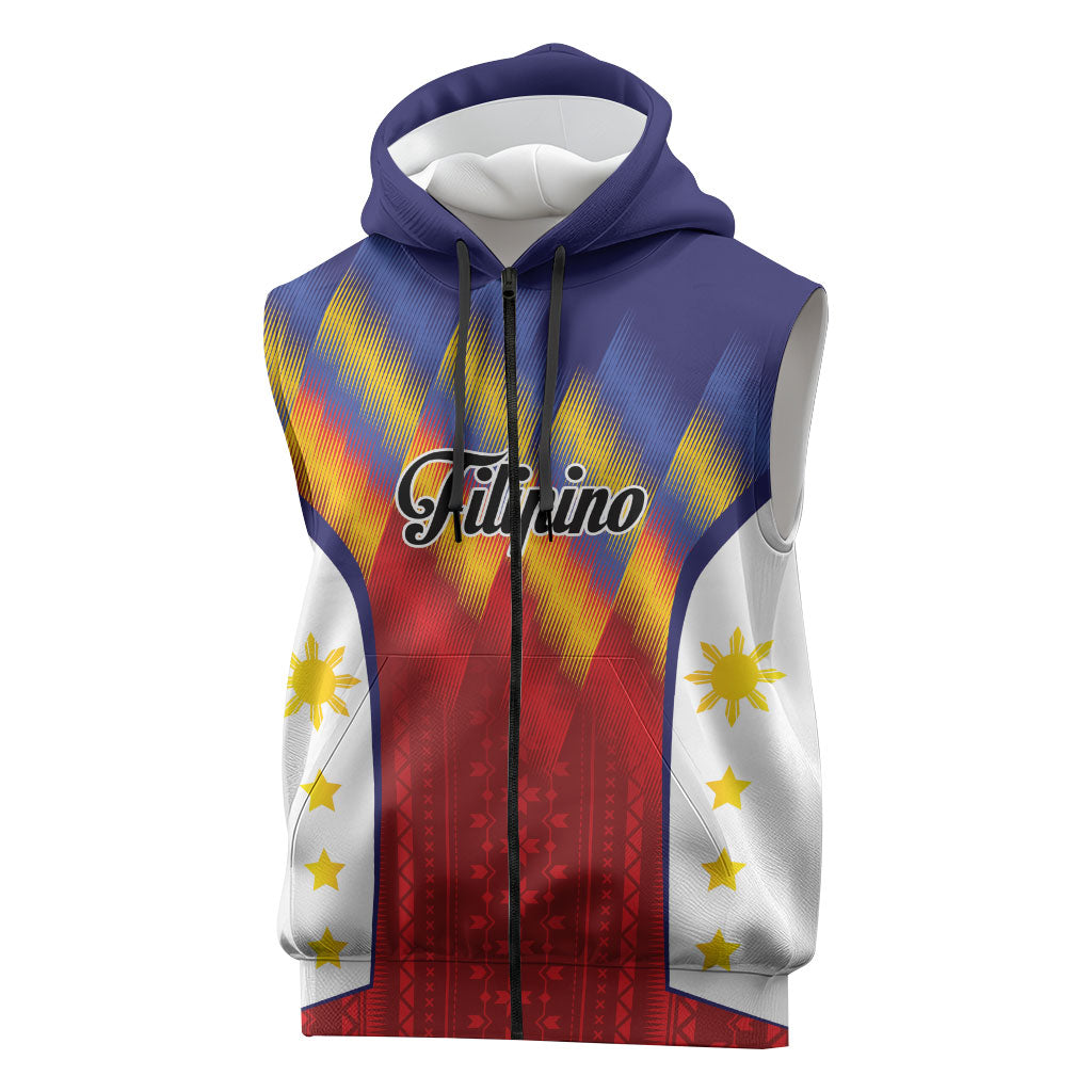 Personalized Philippines Eight Rays Sun Sleeveless Zip Hoodie Traditional Filipino Igorot Pattern Motif LT9 Red - Polynesian Pride