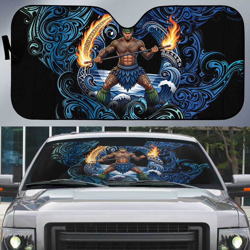 Samoa Siva Afi Auto Sun Shade Fireknife Fire Dance Pacific Tribal Motif