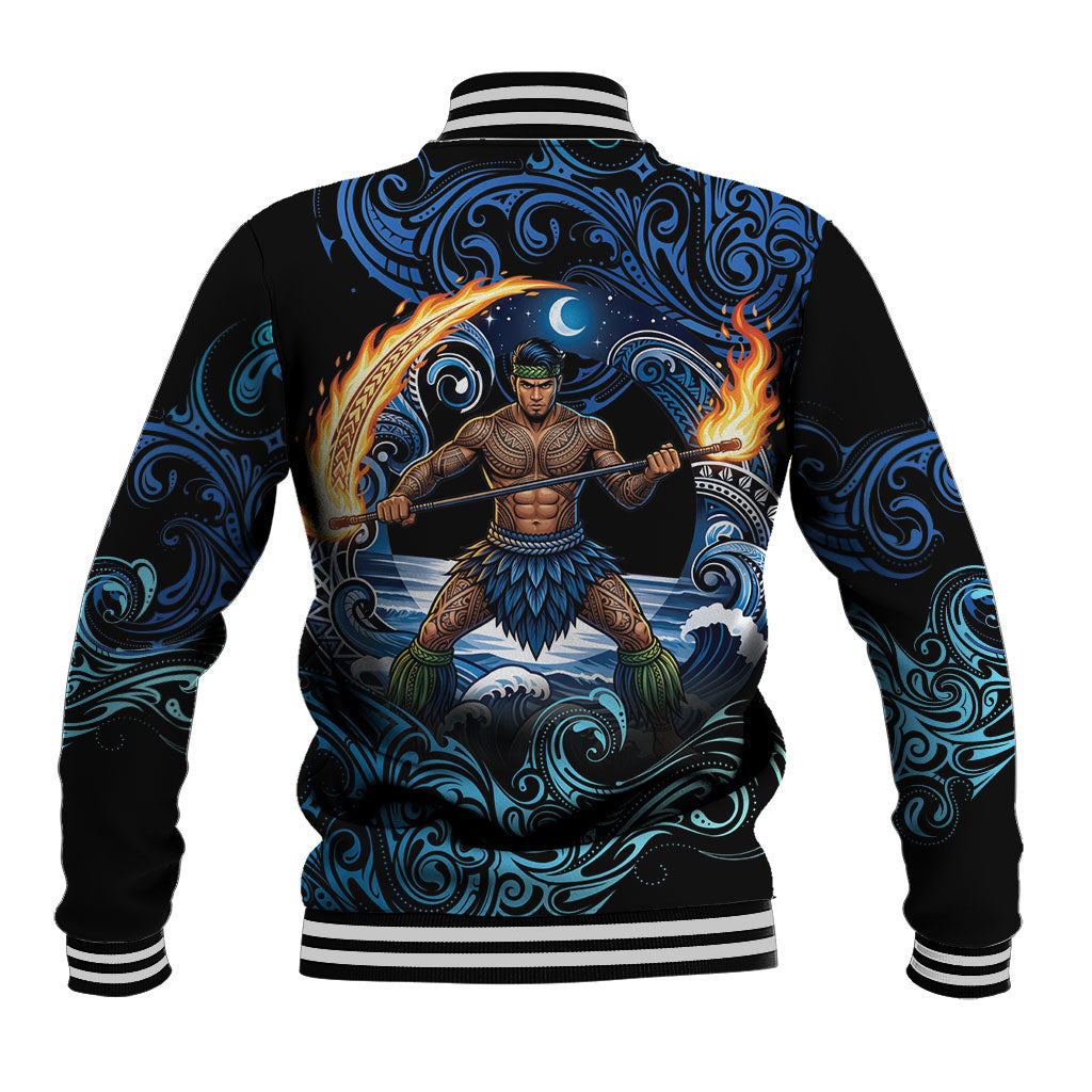Samoa Siva Afi Baseball Jacket Fireknife Fire Dance Pacific Tribal Motif