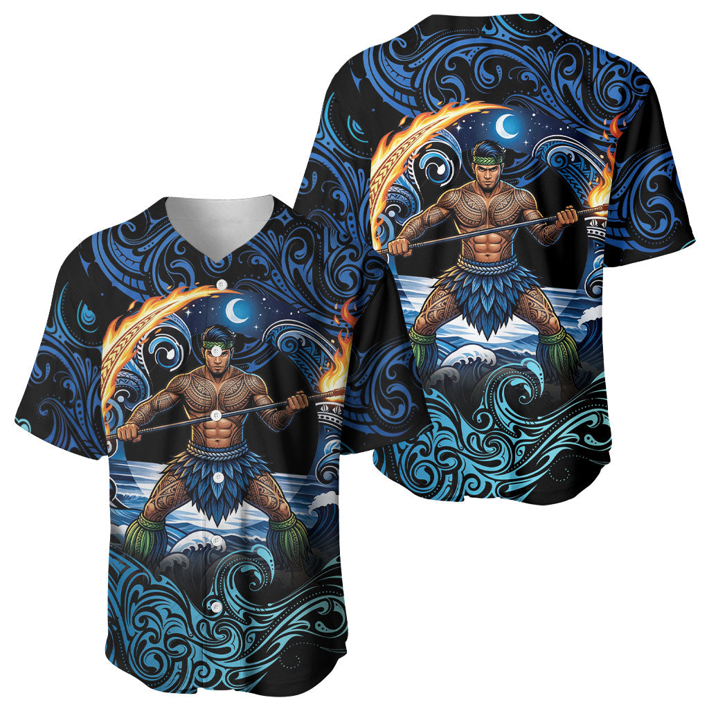 Samoa Siva Afi Baseball Jersey Fireknife Fire Dance Pacific Tribal Motif
