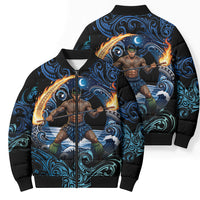 Samoa Siva Afi Bomber Puffer Jacket Fireknife Fire Dance Pacific Tribal Motif