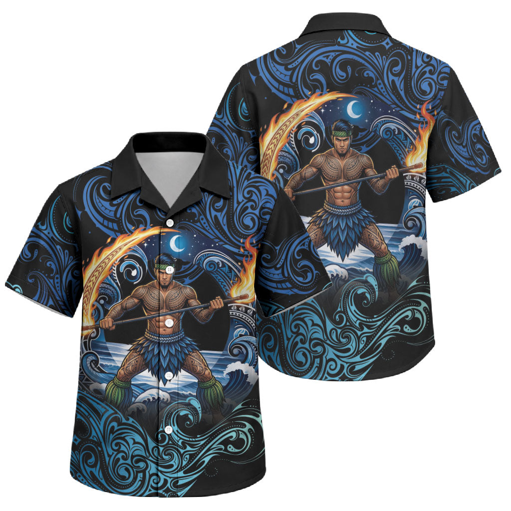 Samoa Siva Afi Family Matching Puletasi and Hawaiian Shirt Fireknife Fire Dance Pacific Tribal Motif