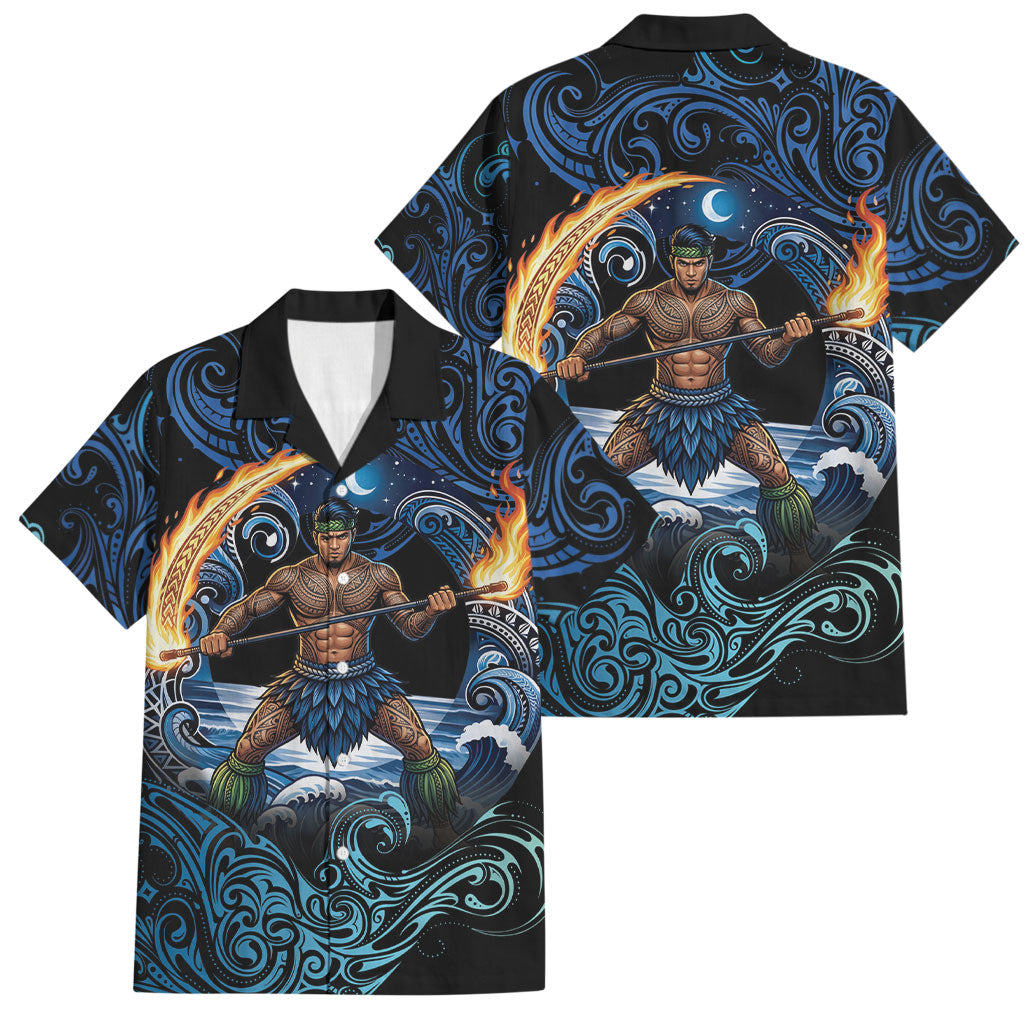 Samoa Siva Afi Family Matching Summer Maxi Dress and Hawaiian Shirt Fireknife Fire Dance Pacific Tribal Motif