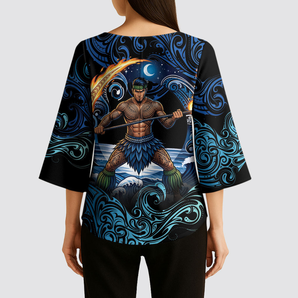 Samoa Siva Afi Kimono Sleeve Blouse Fireknife Fire Dance Pacific Tribal Motif