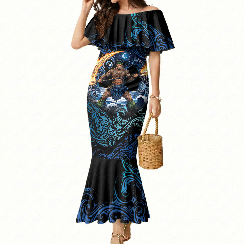 Samoa Siva Afi Mermaid Dress Fireknife Fire Dance Pacific Tribal Motif