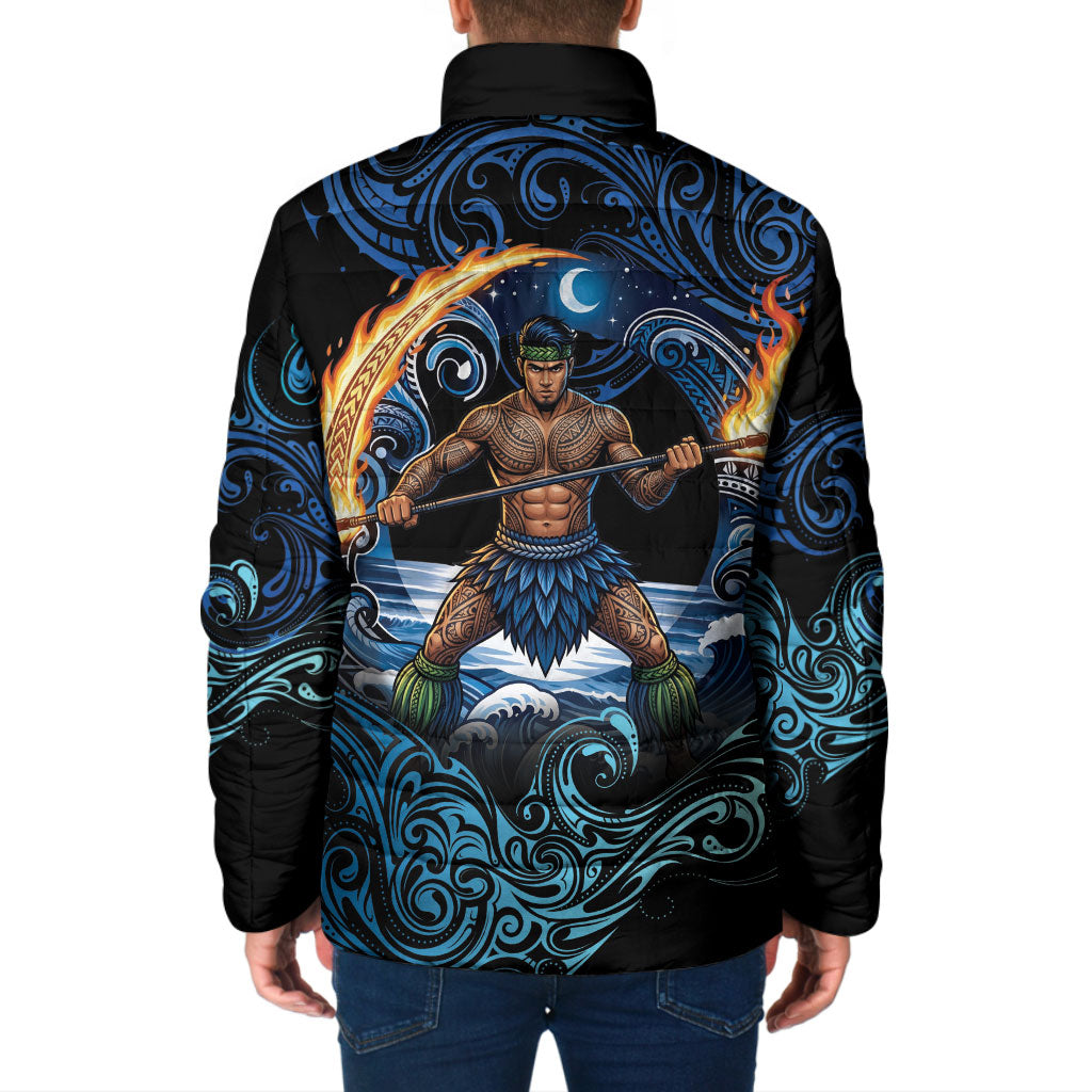 Samoa Siva Afi Padded Jacket Fireknife Fire Dance Pacific Tribal Motif