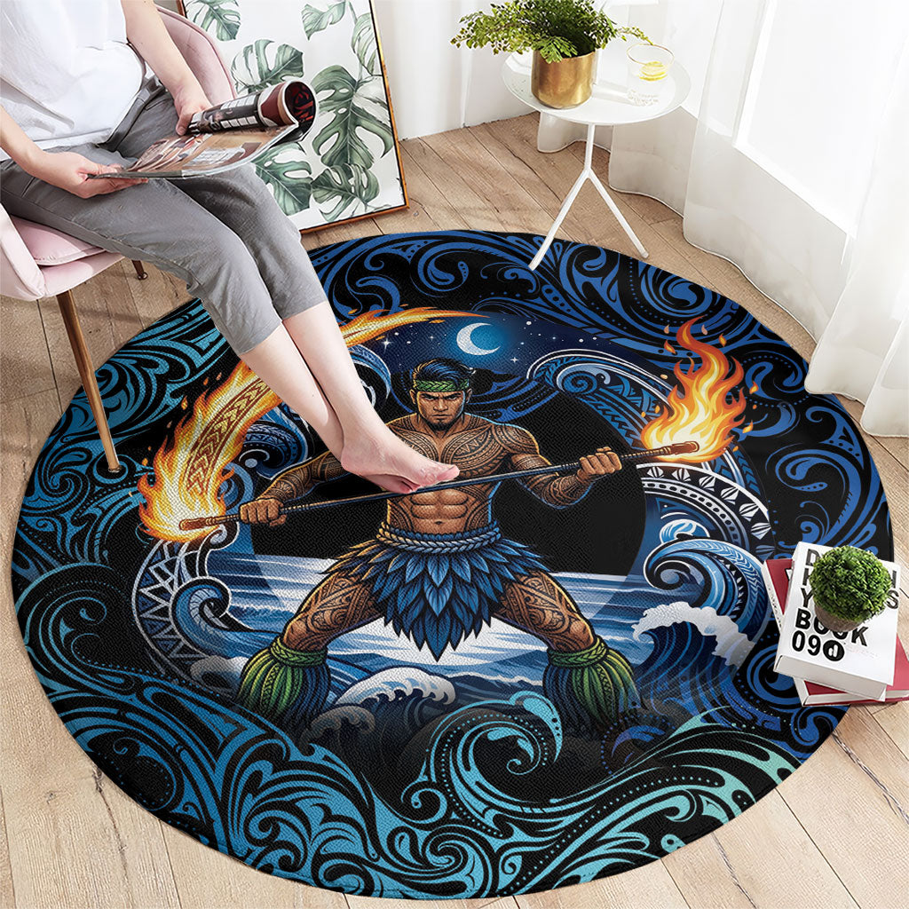 Samoa Siva Afi Round Carpet Fireknife Fire Dance Pacific Tribal Motif