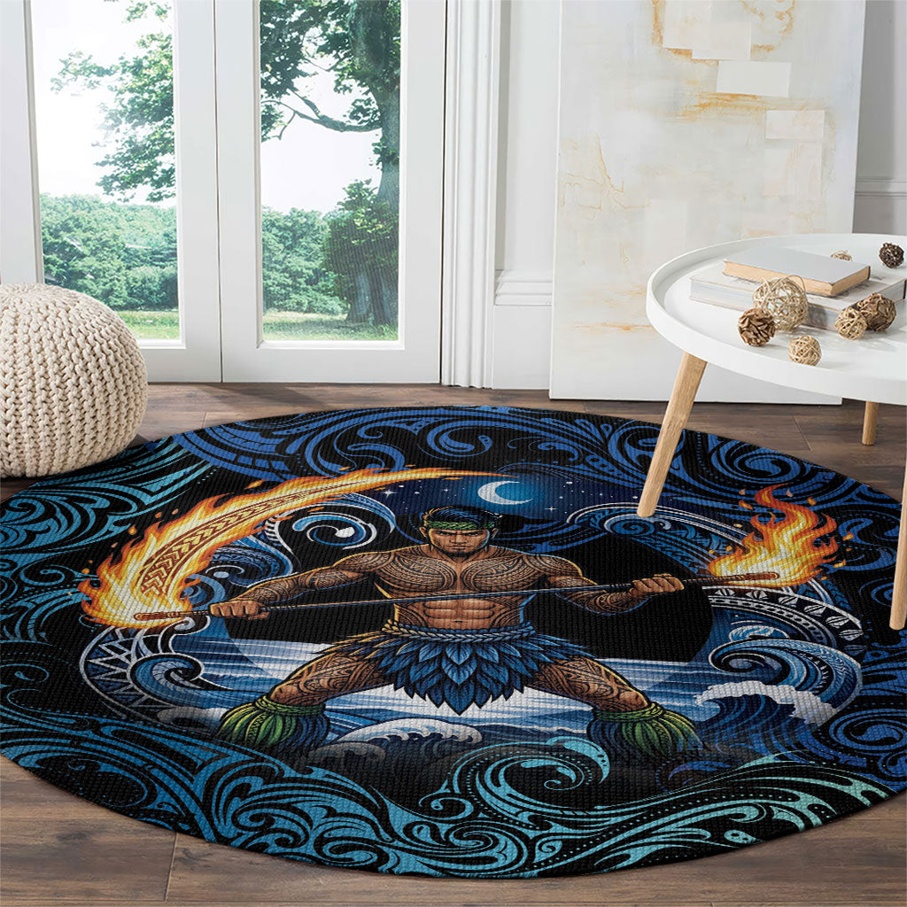 Samoa Siva Afi Round Carpet Fireknife Fire Dance Pacific Tribal Motif