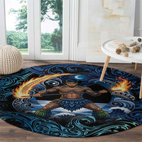 Samoa Siva Afi Round Carpet Fireknife Fire Dance Pacific Tribal Motif