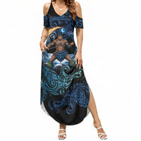 Samoa Siva Afi Summer Maxi Dress Fireknife Fire Dance Pacific Tribal Motif