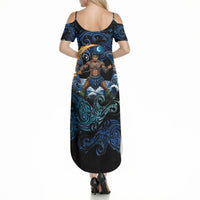 Samoa Siva Afi Summer Maxi Dress Fireknife Fire Dance Pacific Tribal Motif