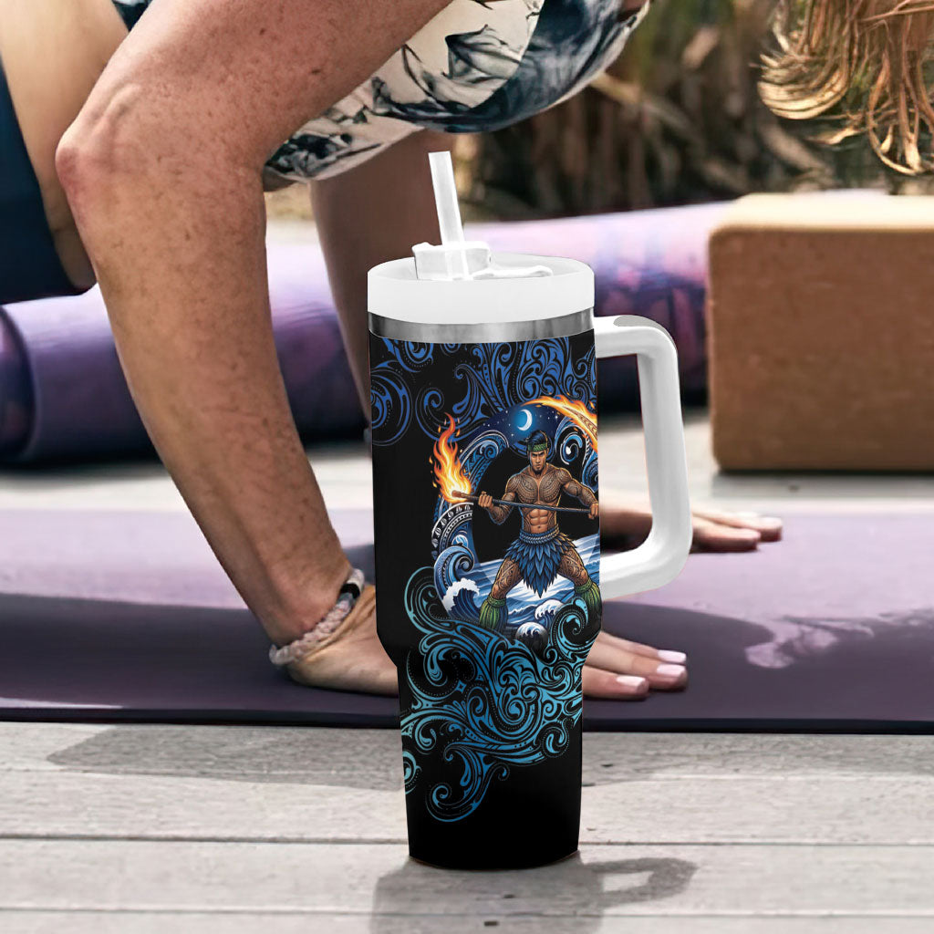 Samoa Siva Afi Tumbler With Handle Fireknife Fire Dance Pacific Tribal Motif