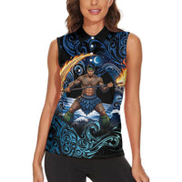 Samoa Siva Afi Women Sleeveless Polo Shirt Fireknife Fire Dance Pacific Tribal Motif