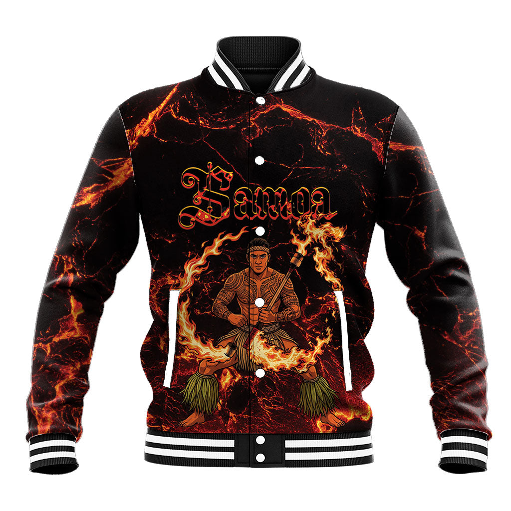 Samoa Siva Afi Dance Fireknife Baseball Jacket Polynesian Heritage Fire Dance LT9 Unisex Black - Polynesian Pride