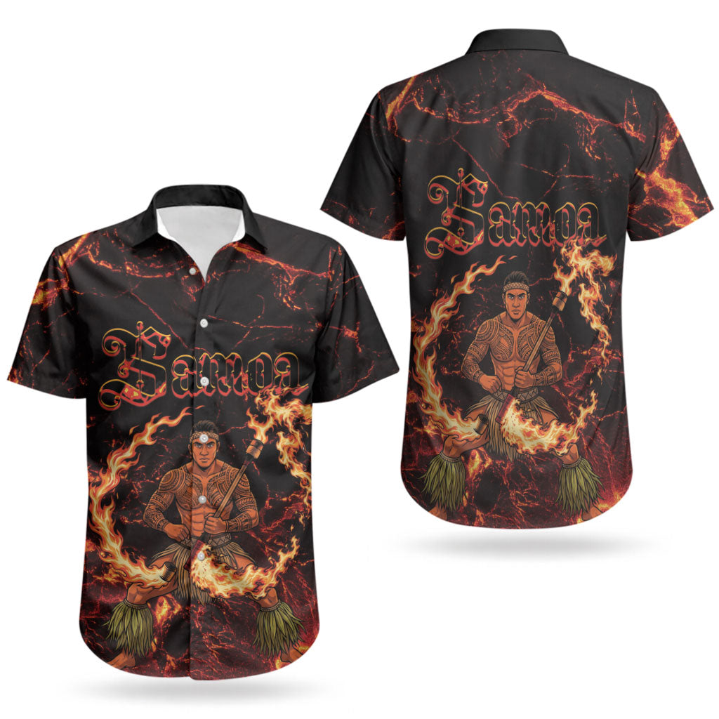Samoa Siva Afi Dance Fireknife Couples Matching Off Shoulder Maxi Dress and Hawaiian Shirt Polynesian Heritage Fire Dance