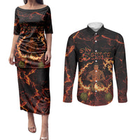 Samoa Siva Afi Dance Fireknife Couples Matching Puletasi and Long Sleeve Button Shirt Polynesian Heritage Fire Dance